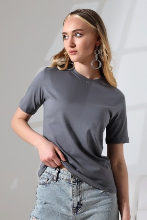 21666 KADIN KALIN FAYN PENYE KOMPAKT KISA KOL TSHIRT