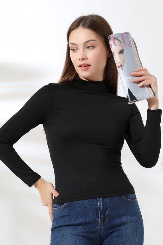 21728 KADIN MİKROPOLY UZUN KOL YARIM BALIKCI YAKA BADY 