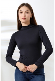 21728 KADIN MİKROPOLY UZUN KOL YARIM BALIKCI YAKA BADY 