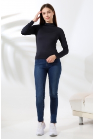 21728 KADIN MİKROPOLY UZUN KOL YARIM BALIKCI YAKA BADY 