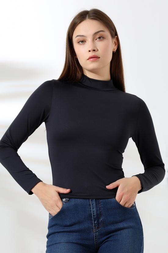 21728 KADIN MİKROPOLY UZUN KOL YARIM BALIKCI YAKA BADY 