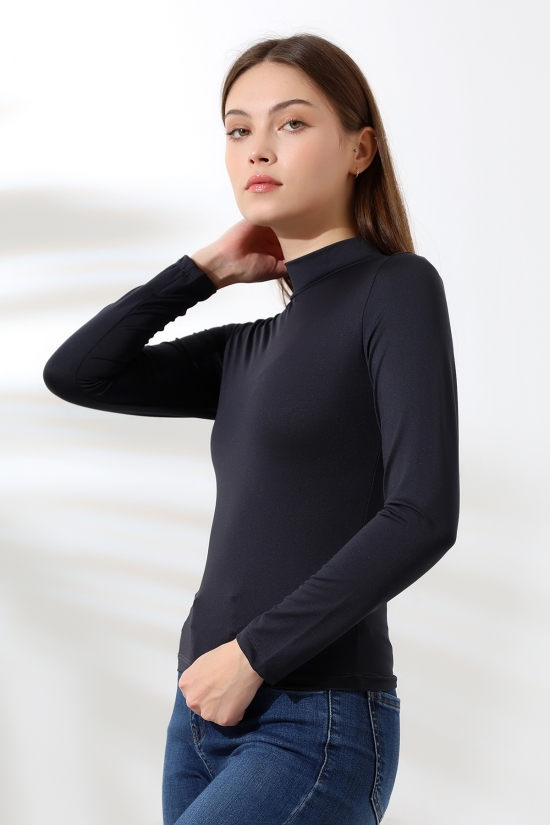 21728 KADIN MİKROPOLY UZUN KOL YARIM BALIKCI YAKA BADY 