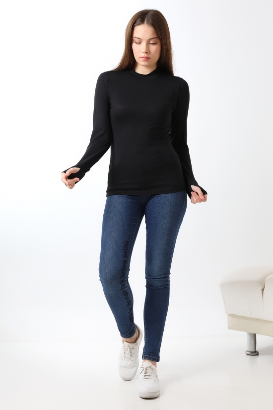 21756 KADIN YARIM BALIKÇI UZUN KOLU PARMAK GEÇMELİ  BLUZ 