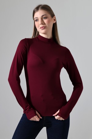 21756 KADIN YARIM BALIKÇI UZUN KOLU PARMAK GEÇMELİ  BLUZ 