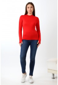 21756 KADIN YARIM BALIKÇI UZUN KOLU PARMAK GEÇMELİ  BLUZ 