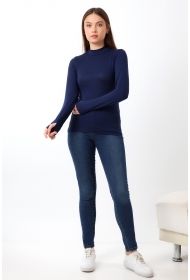 21756 KADIN YARIM BALIKÇI UZUN KOLU PARMAK GEÇMELİ  BLUZ 