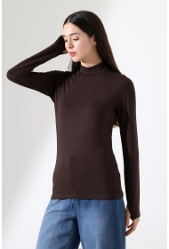 21756 KADIN YARIM BALIKÇI UZUN KOLU PARMAK GEÇMELİ  BLUZ 