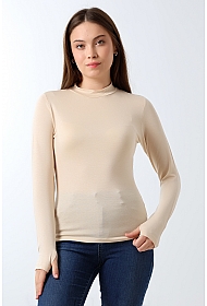 21756 KADIN YARIM BALIKÇI UZUN KOLU PARMAK GEÇMELİ  BLUZ 