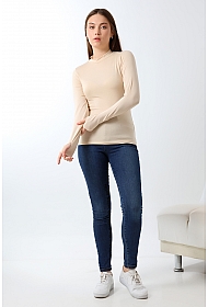 21756 KADIN YARIM BALIKÇI UZUN KOLU PARMAK GEÇMELİ  BLUZ 