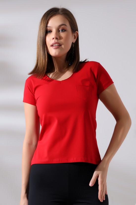 21065 BAYAN KISA KOL CEPLİ LYC PİS V YAKA BADY 