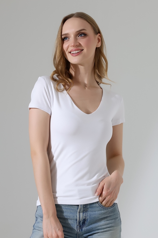 22175 KADIN TULUM V YAKA FULL LYC VORTVİSK KISA KOL TSHIRT 