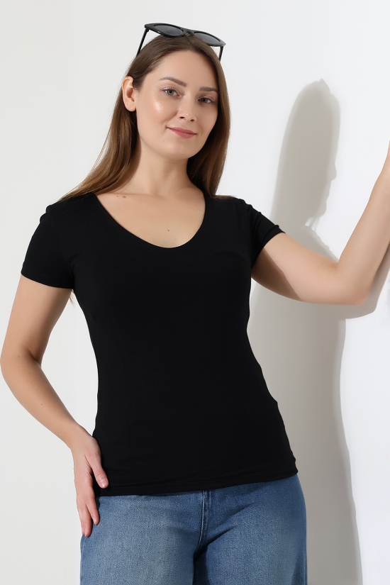 22175 KADIN TULUM V YAKA FULL LYC VORTVİSK KISA KOL TSHIRT 