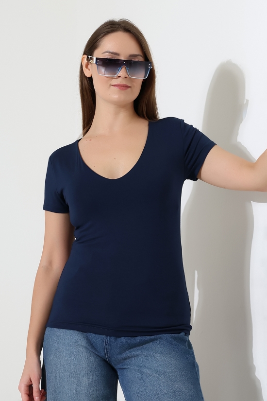 22175 KADIN TULUM V YAKA FULL LYC VORTVİSK KISA KOL TSHIRT 