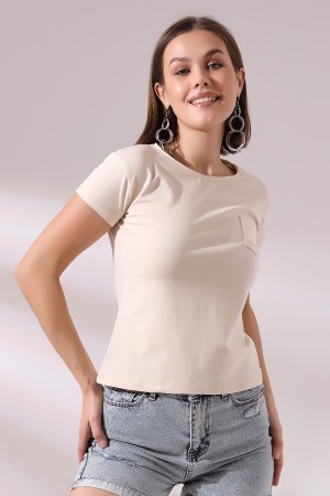 21066 KADIN KISA KOL CEPLİ LYC PİS BİSİKLET YAKA BADY 