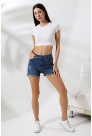 21750  KADIN KISA KOL TEM.BİYEYELİ  BİSİKLET YAKA CROP BADY 