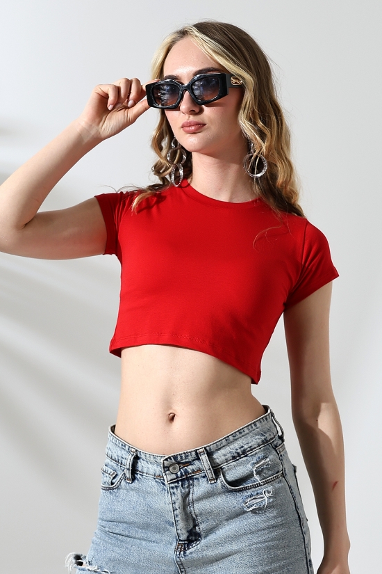 21750  KADIN KISA KOL TEM.BİYEYELİ  BİSİKLET YAKA CROP BADY 