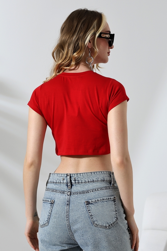 21750  KADIN KISA KOL TEM.BİYEYELİ  BİSİKLET YAKA CROP BADY 