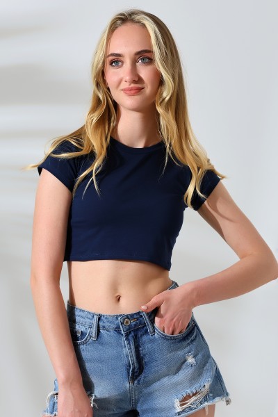 21750  KADIN KISA KOL TEM.BİYEYELİ  BİSİKLET YAKA CROP BADY 