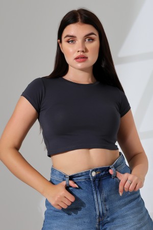 21750  KADIN KISA KOL TEM.BİYEYELİ  BİSİKLET YAKA CROP BADY 