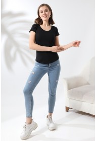 21218 KADIN KISA KOL ARKASI ÇAPRAZ BİYELİ U YAKA BADY 