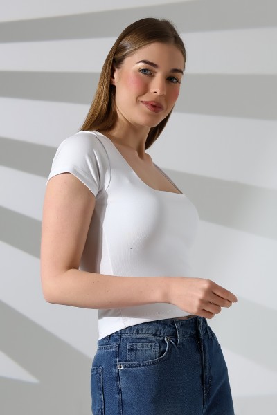 21804 KADIN KISA KOL FULL LYC RİB KOMPAKT PENYE TULUM KARE YAKA T-SHIRT 21804 KADIN KISA KOL FULL LYC RİB KOMPAKT PENYE TULUM KARE YAKA T-SHIRT