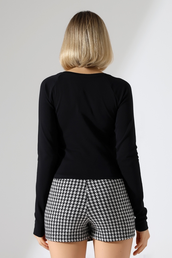 21948 KADIN  UZUN KOL  GENİŞ V YAKA FULL LYC RİBANA TSHIRT 