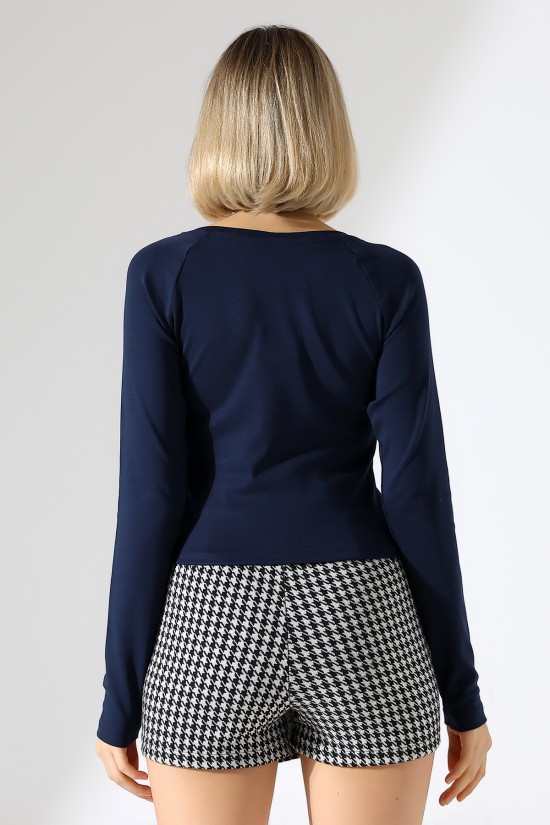 21948 KADIN  UZUN KOL  GENİŞ V YAKA FULL LYC RİBANA TSHIRT 