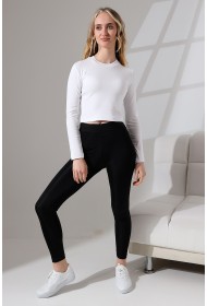 21651 KADIN FULL LYC KOMPAKT PENYE RİB UZUN KOL DİK BİSİKLET YAKA TSHIRT 