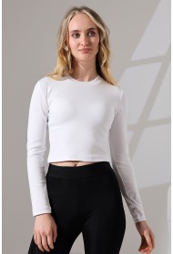 21651 KADIN FULL LYC KOMPAKT PENYE RİB UZUN KOL DİK BİSİKLET YAKA TSHIRT 