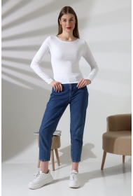 21897 KADIN KAYIK YAKA  FULL LYC KOMPAKT PENYE RİB UZUN KOL TSHIRT 