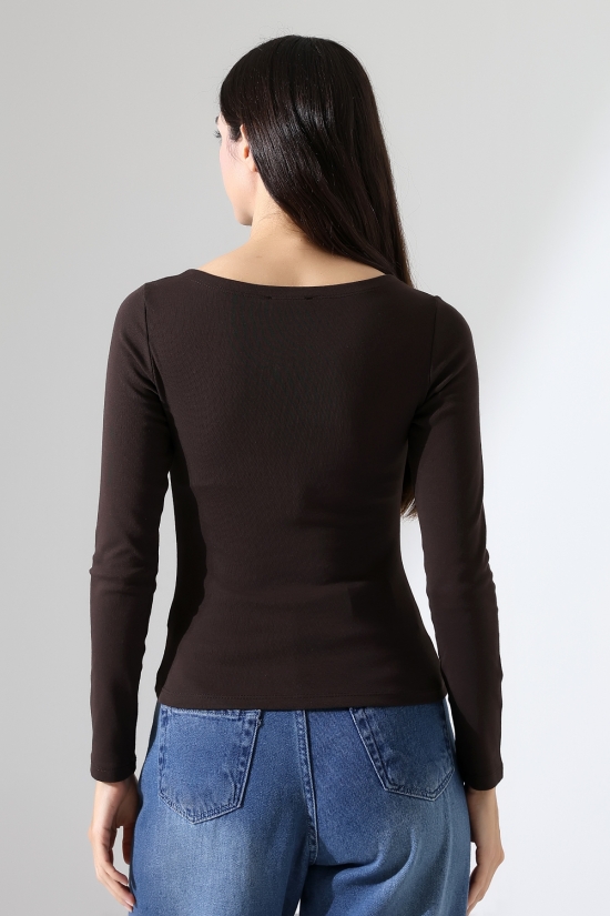 21897 KADIN KAYIK YAKA  FULL LYC KOMPAKT PENYE RİB UZUN KOL TSHIRT 