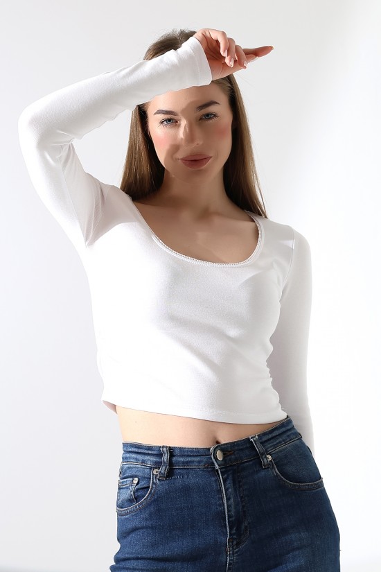 21946 KADIN FULL LYC COMP PENYE RİB UZUN KOL U YAKASI TIRN LAST.DANTEL YAKA TSHIRT 21946 KADIN FULL LYC COMP PENYE RİB UZUN KOL U YAKASI TIRN LAST.DANTEL YAKA TSHIRT