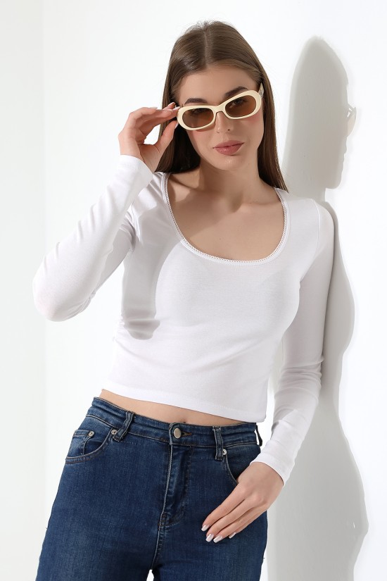 21946 KADIN FULL LYC COMP PENYE RİB UZUN KOL U YAKASI TIRN LAST.DANTEL YAKA TSHIRT 21946 KADIN FULL LYC COMP PENYE RİB UZUN KOL U YAKASI TIRN LAST.DANTEL YAKA TSHIRT