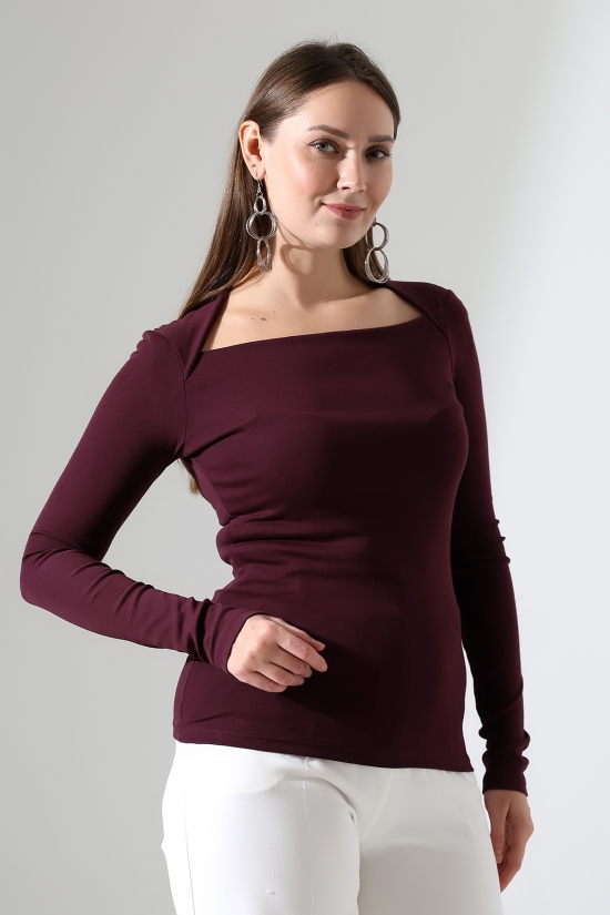 22200 KADIN TULUM KARE ÜÇGEN YAKA FULL LYC COMP PENYE RİB UZUN KOL TSHIRT