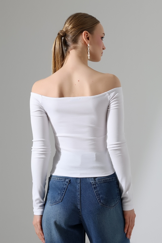 22141 KADIN KAYIK YAKA FULL LYC RİB UZUN KOL REGLAN VE OMUZ DÜŞÜMLÜ TSHIRT 