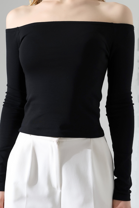 22141 KADIN KAYIK YAKA FULL LYC RİB UZUN KOL REGLAN VE OMUZ DÜŞÜMLÜ TSHIRT 