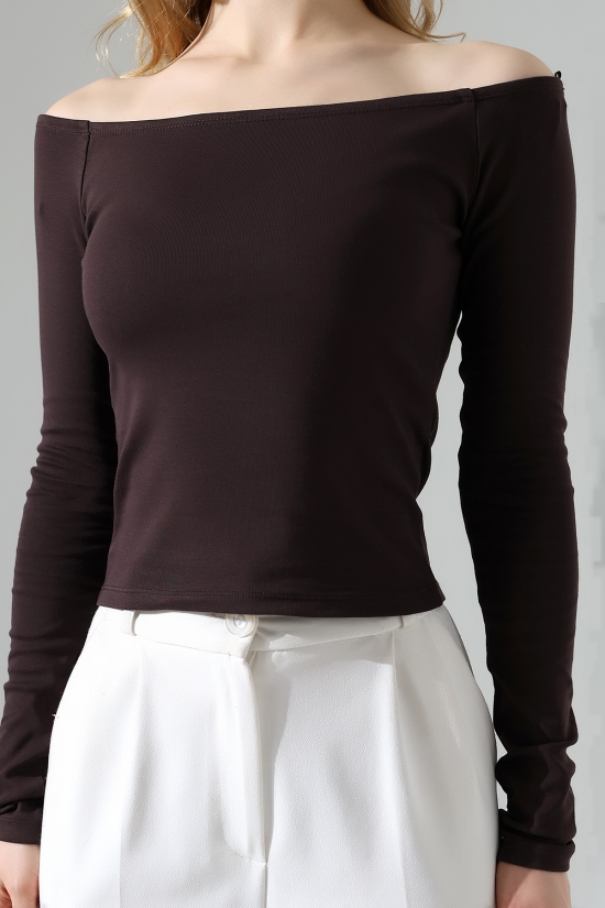 22141 KADIN KAYIK YAKA FULL LYC RİB UZUN KOL REGLAN VE OMUZ DÜŞÜMLÜ TSHIRT 