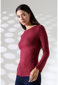 21951 KADIN KAYIK YAKA YANLARI LAST BÜZGÜLÜ FULL LYC VORTVİSK RİBANA UZUN KOL TSHIRT 