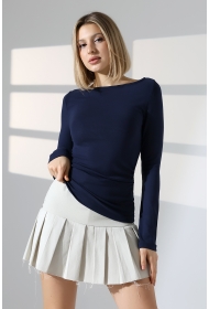 21951 KADIN KAYIK YAKA YANLARI LAST BÜZGÜLÜ FULL LYC VORTVİSK RİBANA UZUN KOL TSHIRT 