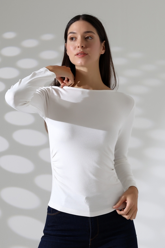 21951 KADIN KAYIK YAKA YANLARI LAST BÜZGÜLÜ FULL LYC VORTVİSK RİBANA UZUN KOL TSHIRT 21951 KADIN KAYIK YAKA YANLARI LAST BÜZGÜLÜ FULL LYC VORTVİSK RİBANA UZUN KOL TSHIRT