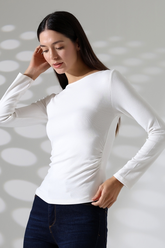 21951 KADIN KAYIK YAKA YANLARI LAST BÜZGÜLÜ FULL LYC VORTVİSK RİBANA UZUN KOL TSHIRT 21951 KADIN KAYIK YAKA YANLARI LAST BÜZGÜLÜ FULL LYC VORTVİSK RİBANA UZUN KOL TSHIRT