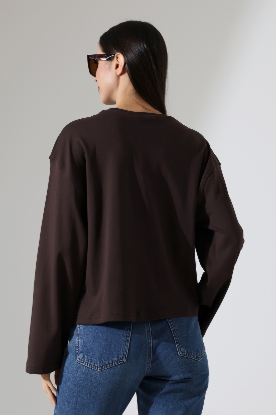 22181 KADIN BİSİKLET YAKA PENYE COMP.PAMUKLU İNTERLOK GENİŞ KESİM UZUN KOL TSHIRT 