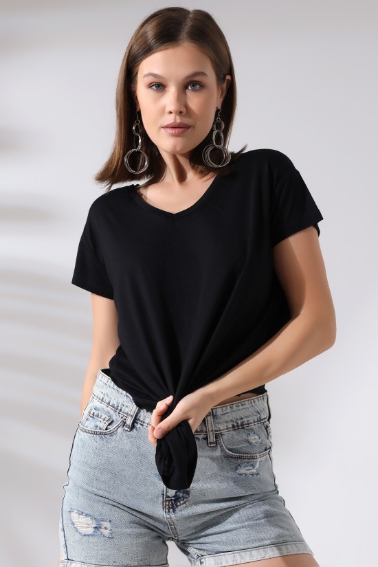 19410 BAYAN KISA KOL SALAŞ V YAKA VSK TSHIRT