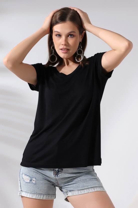 19410 BAYAN KISA KOL SALAŞ V YAKA VSK TSHIRT
