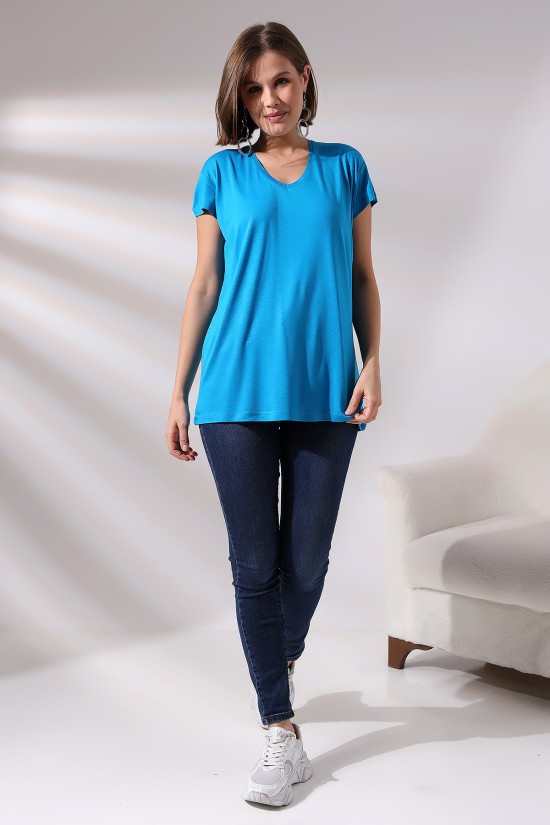 19410 KADIN KISA KOL SALAŞ V YAKA VSK TSHIRT