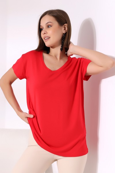 19410 KADIN KISA KOL SALAŞ V YAKA VSK TSHIRT