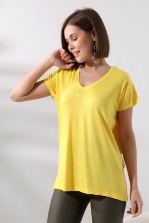 19410 KADIN KISA KOL SALAŞ V YAKA VSK TSHIRT