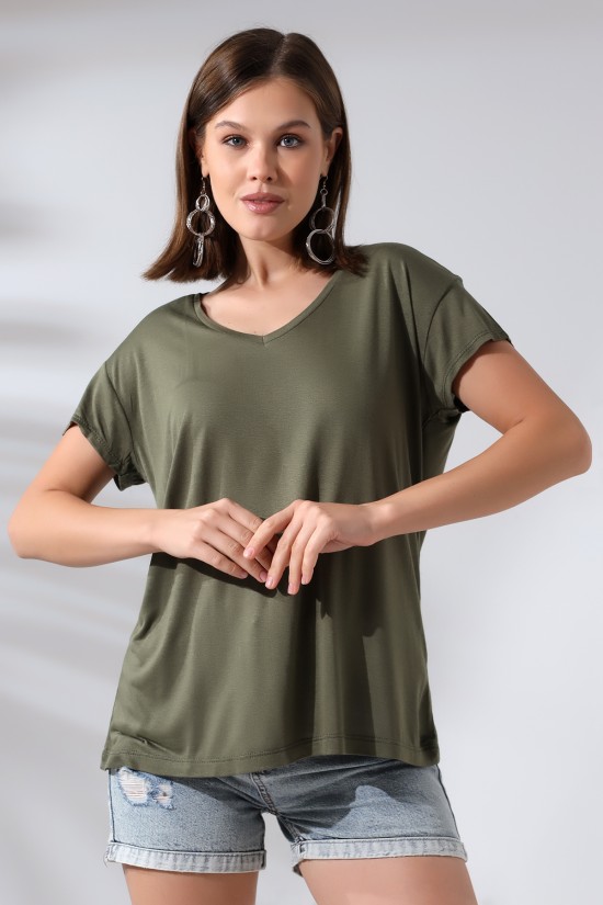 19410 BAYAN KISA KOL SALAŞ V YAKA VSK TSHIRT