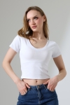 22109 KADIN FULL LYC RİB. KISA KOL GENİŞ BİYELİ GENİŞ V YAKA TSHIRT