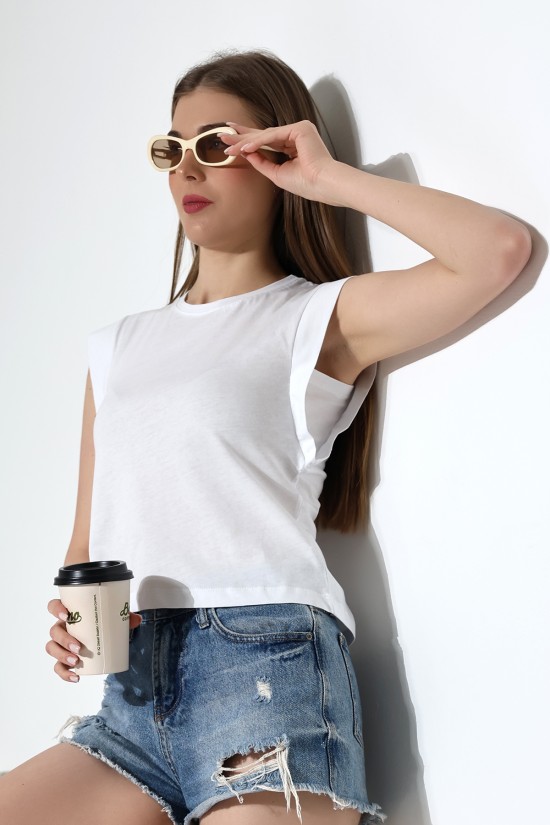 21572  BAYAN KOLSUZ GENİŞ KOL EVİ İÇ KAPAKLI ARKA ETEĞİ OVAL PAMUKLU TSHIRT